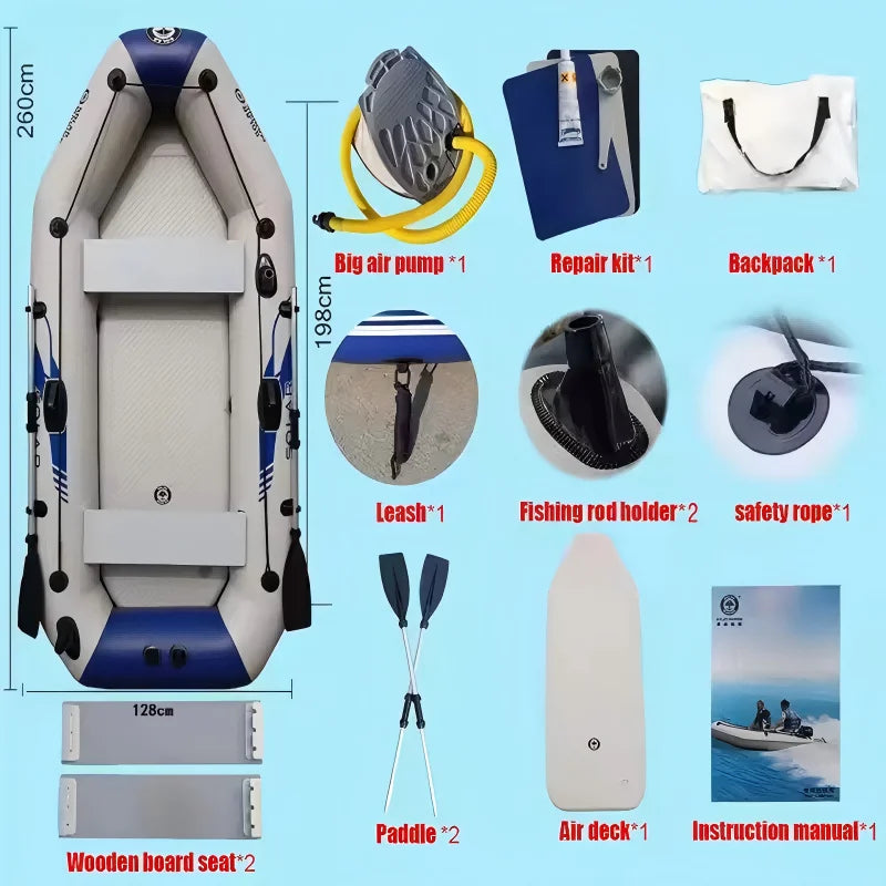 Inflatable Fishing Boat Surfing Kayak and Racing Boats 8.5FT Air Mat Floor Portable Adult for the Sea Outdoor Watersport